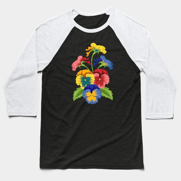 Pansy Flower Art Baseball T-Shirt by Designoholic